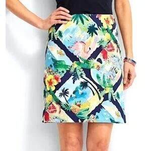 Talbots Tropical Boho‎ Pineapple Flamingo Mini Skirt Women Size 8 Petites Multi
